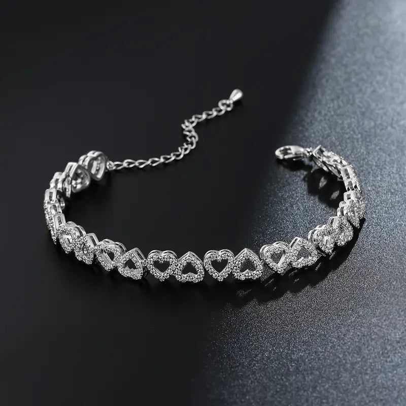 Elegant Shining Cubic Zirconia Heart Bracelet